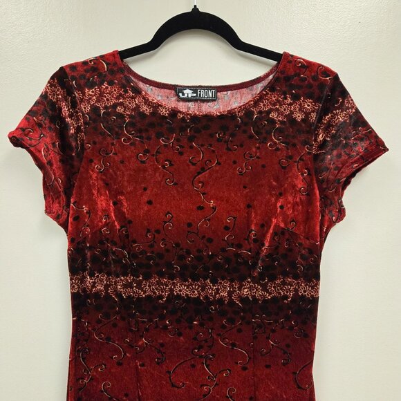 Vintage 90's Velvet Women's S Whimsygoth Red Black Floral Pattern Maxi Dress - Picture 3 of 9